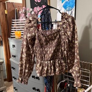 Dizzy Brown Floral Smocked Blouse
